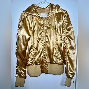 Wckd Vintage Y2K Gold Satin Bomber Jacket Metallic Gold